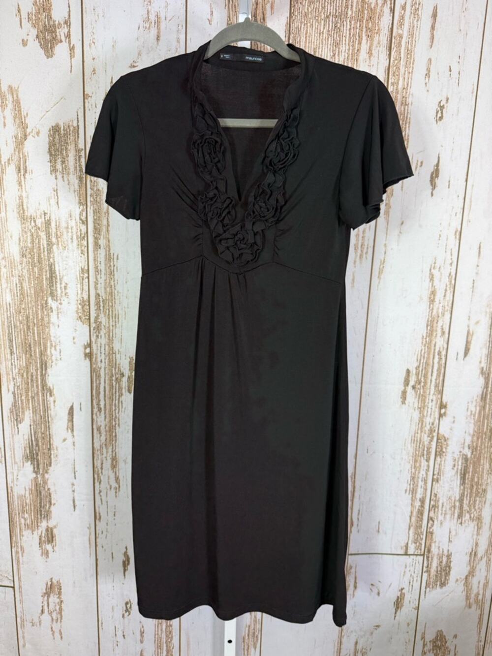Maurices Black Ruffle V-Neck Midi Dress. Size Small. Total Y2K style!